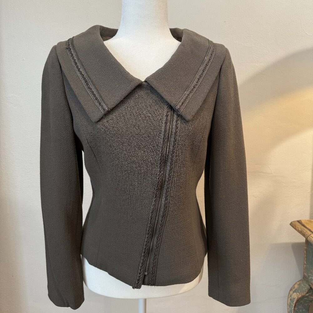 Tahari Gray Asymmetrical Long Sleeves Blazer Jacket